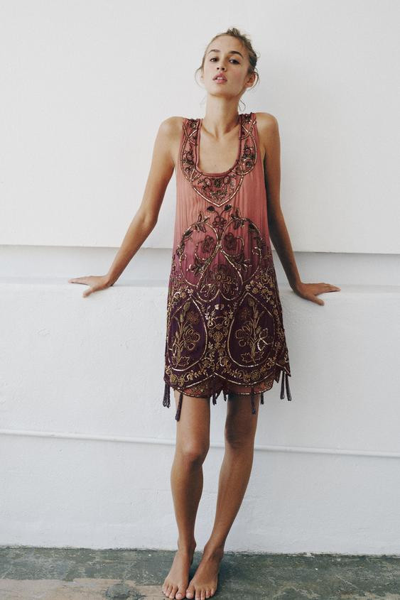 LIMITED EDITION BEADED TIE-DYE PRINTED DRESS | Zara US