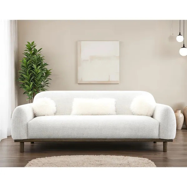 Furniture of America Velin Mid Century Modern OEKO TEX Chenille Sofa with Ball Pillows - Bed Bath... | Bed Bath & Beyond