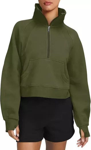 LASLULU Womens Sweatshirts Fleece Lined 1/2 Zipper Collar Pullover