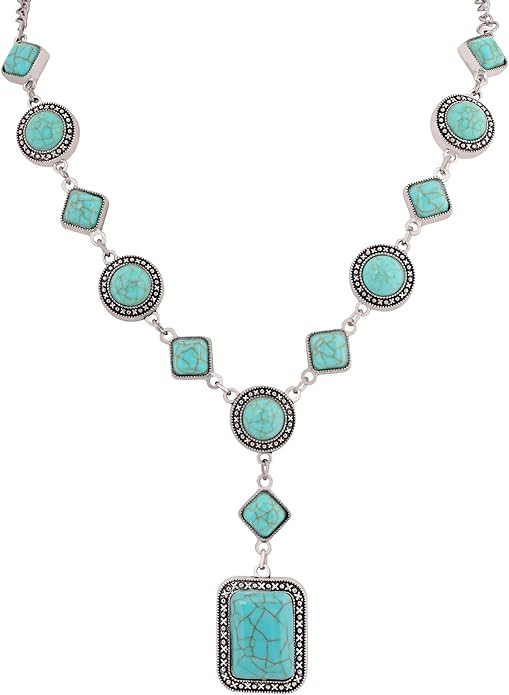 MINACHI Bohemian Created Turquoise Beaded Y-Necklace, Turquoise-toned Multi-shaped Pendant, Daint... | Amazon (US)