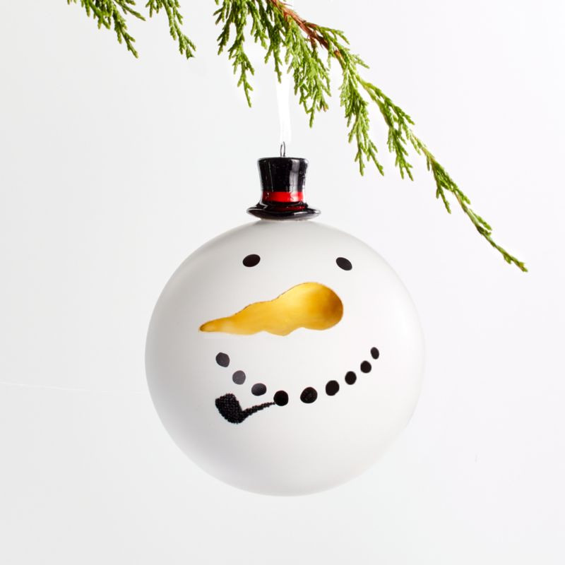 Snowman Ball Christmas Tree Ornament with Ceramic Top Hat + Reviews | Crate & Barrel | Crate & Barrel