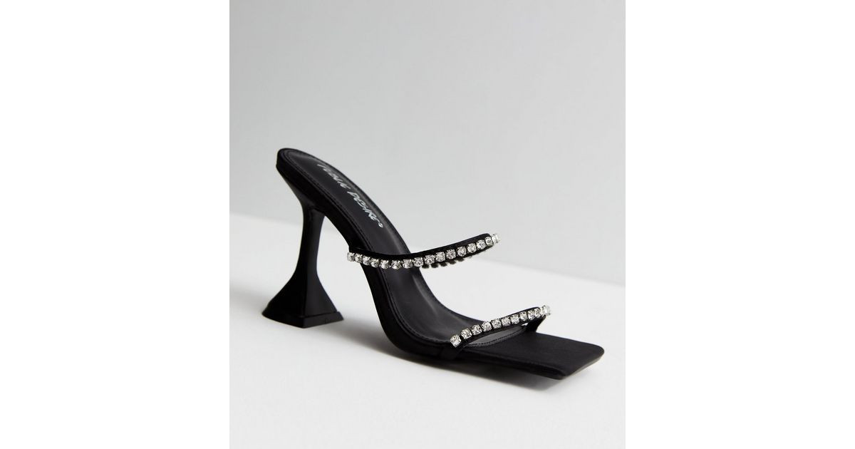 Public Desire Black Diamanté Triangle Heel Mules | New Look | New Look (UK)
