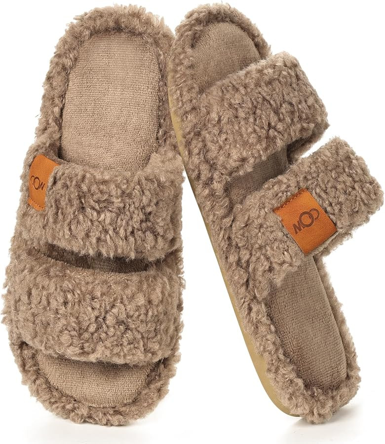 OOW Womens Slippers Open Toe Fuzzy Slippers for Women Cute Memory Foam House Slippers with Non-Sl... | Amazon (US)