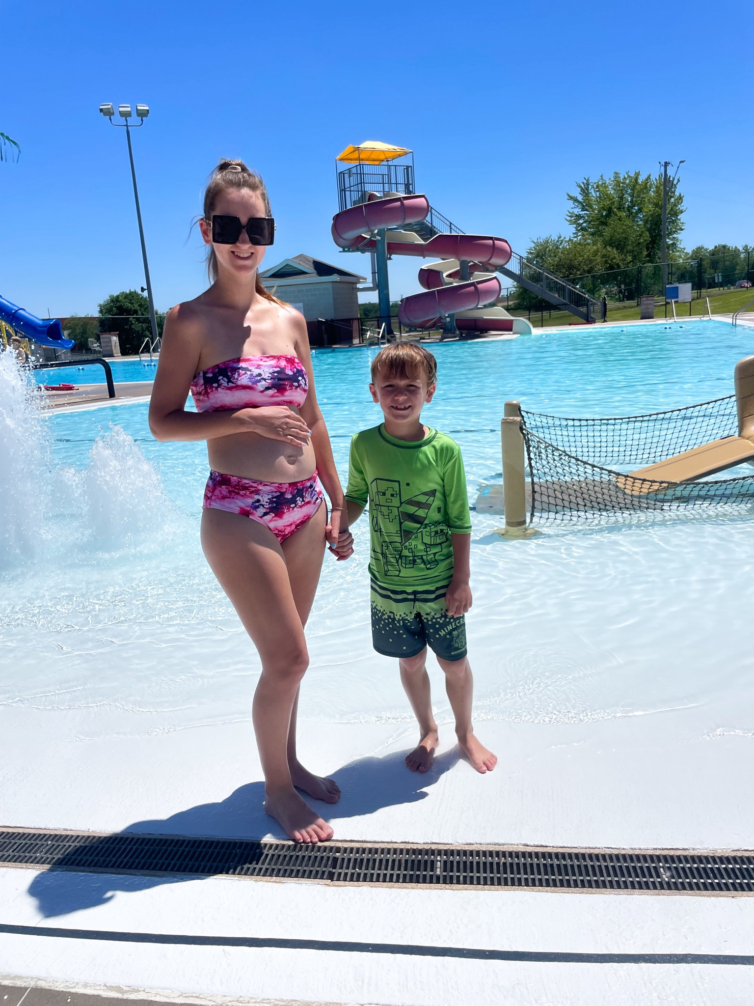 First pool day of the summer! My swimsuit is bump friendly and I’m wearing a size small. Linked similar options. 

#LTKFamily #LTKSwim #LTKBump