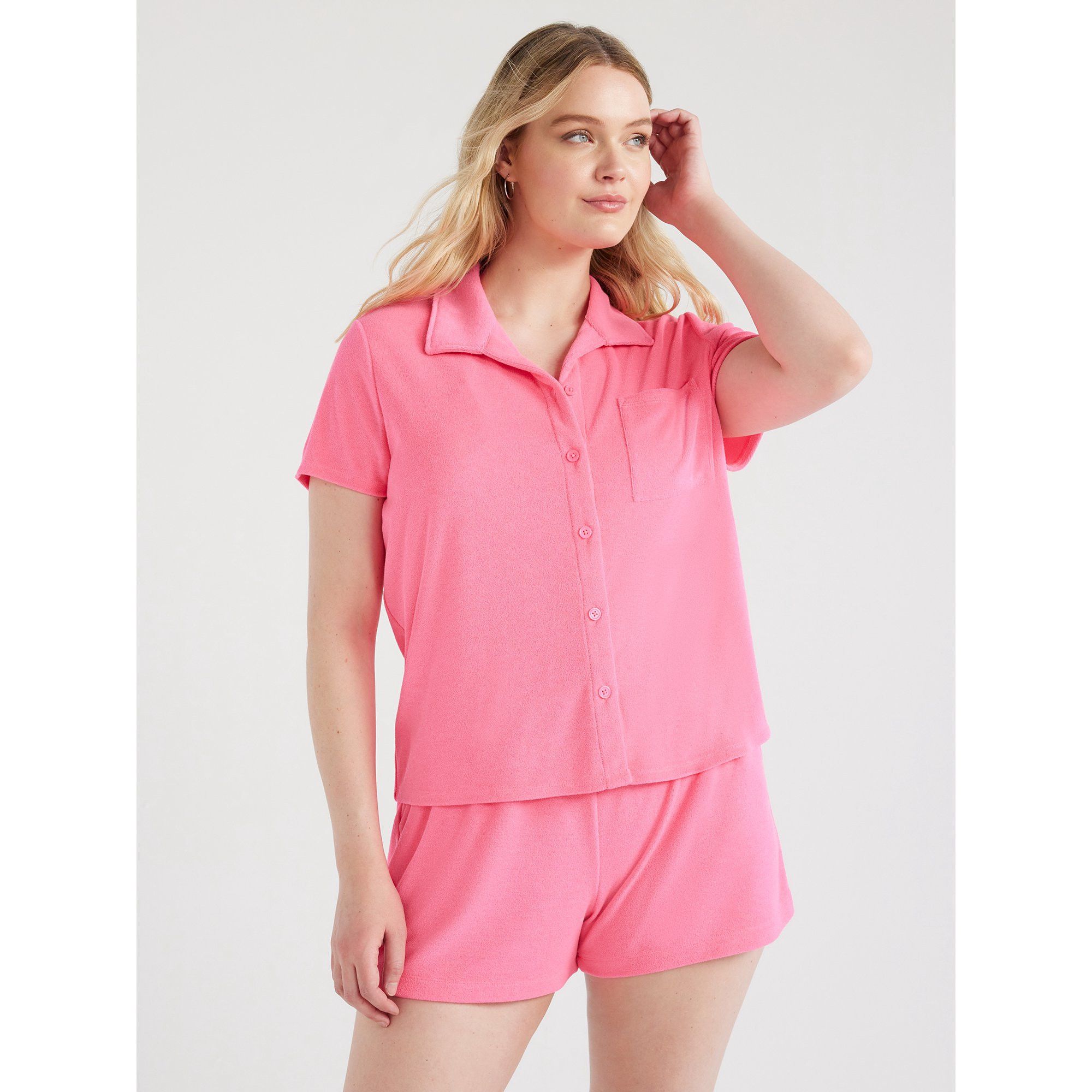 Time and Tru Women's and Women's Plus Terry Camp Shirt, Sizes S-2X | Walmart (US)
