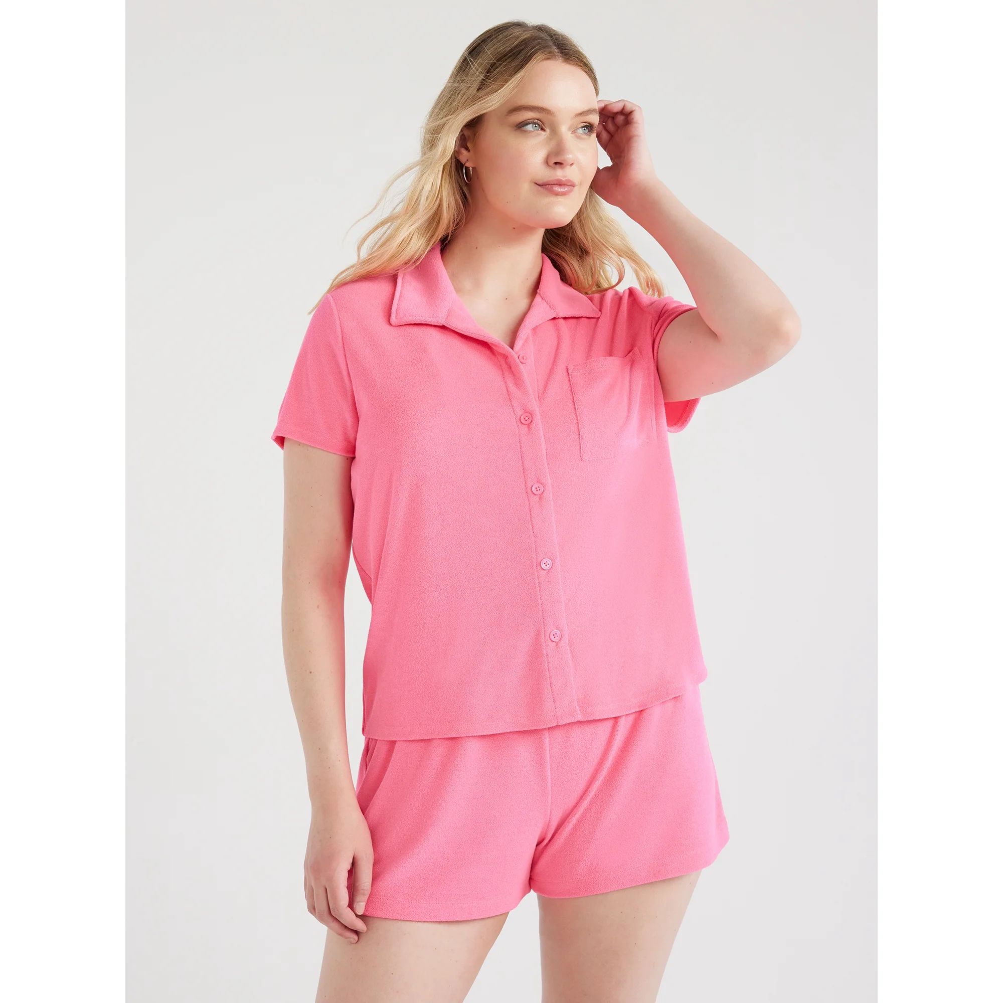 Time and Tru Women's and Women's Plus Terry Camp Shirt, Sizes S-2X | Walmart (US)