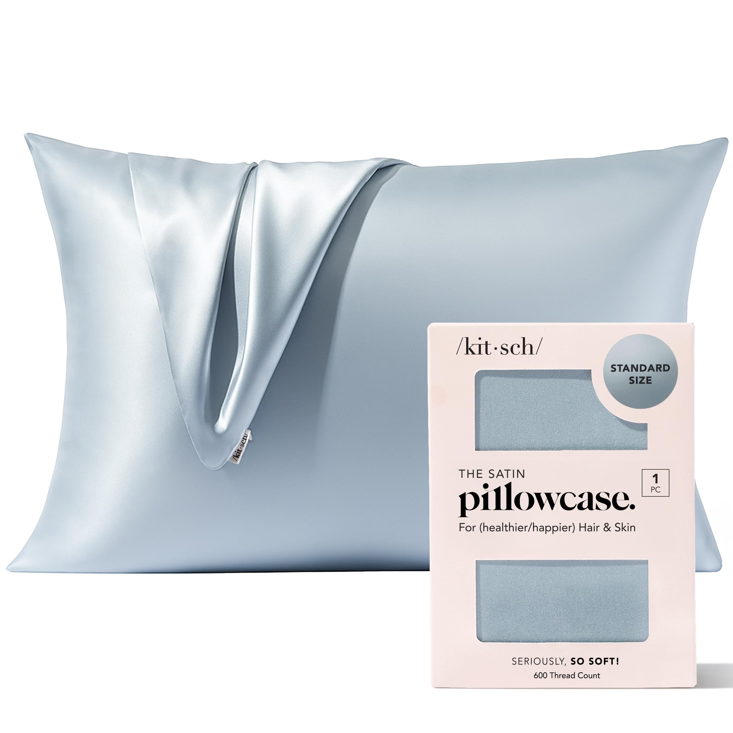 Kitsch Satin Pillowcase with Zipper for Hair & Skin, Softer Than Silk Pillow Cases Queen, Wrinkle... | Amazon (US)