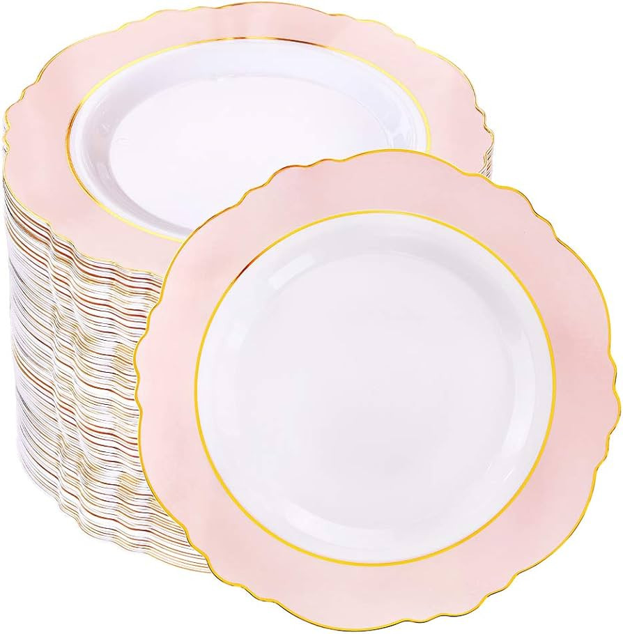 WDF 60pcs Pink Dessert Plates - 7.5inch Baroque Pink &Gold Disposable Dessert/Salad Plates for Up... | Amazon (US)