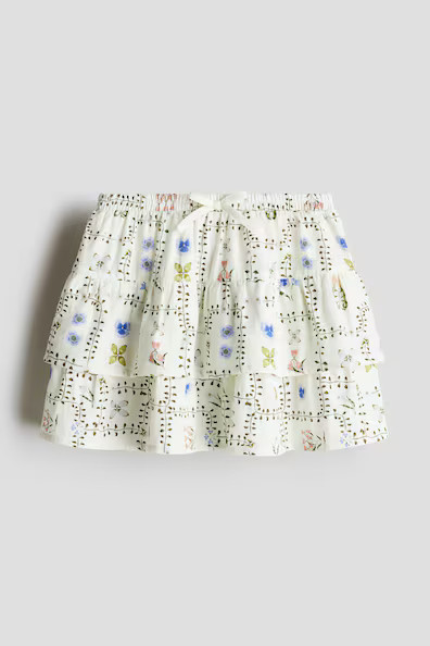H & M - Printed Tiered Skirt - White | H&M (US + CA)