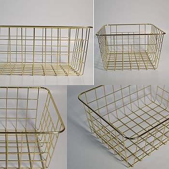 Vlish 2 Gold Wire Baskets - Gold 2 Pack Wire Basket Set | Storage | Decor | Crafts | Kitchen Orga... | Amazon (US)
