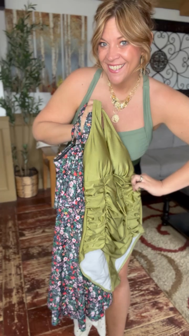 Use code Nicoles15 at checkout- each swimsuit size 14/16. Full coverage plus size/ midsize one piece swimsuit, swim dress, ruched swimsuits, spring break, summer style 

#LTKover40 #LTKswim #LTKplussize