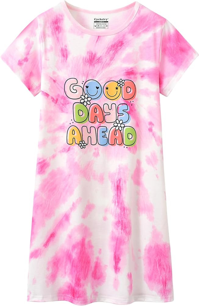 CYCHELRY Teen Girls Nightgowns-Trendy Tie Dye Short Sleeve Sleepwear Cute Polyster Nightdress Twe... | Amazon (US)