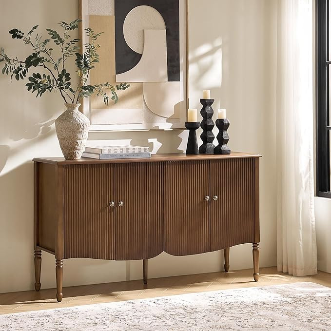 HULALA HOME 58" Wide Solid Wood Fluted Sideboard Cabinet, Storage Buffet Cabinet with Adjustable ... | Amazon (US)