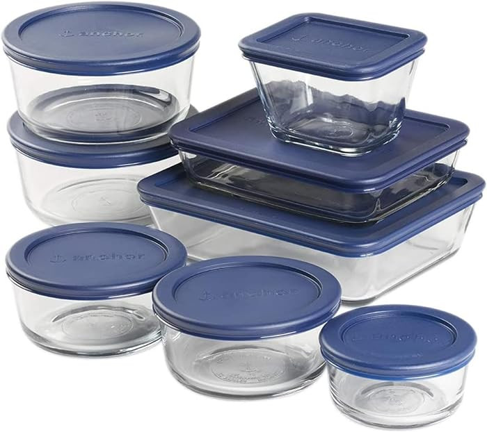 Anchor Hocking 16 Piece Glass Storage Containers with Lids (8 Glass Food Storage Containers & 8 N... | Amazon (US)