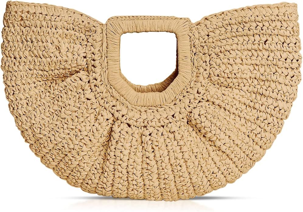 Straw Bag, Beach Bags for Women, Semi-Circular Woven Beach Hand Bag Handmade Rattan Handbag for V... | Amazon (US)