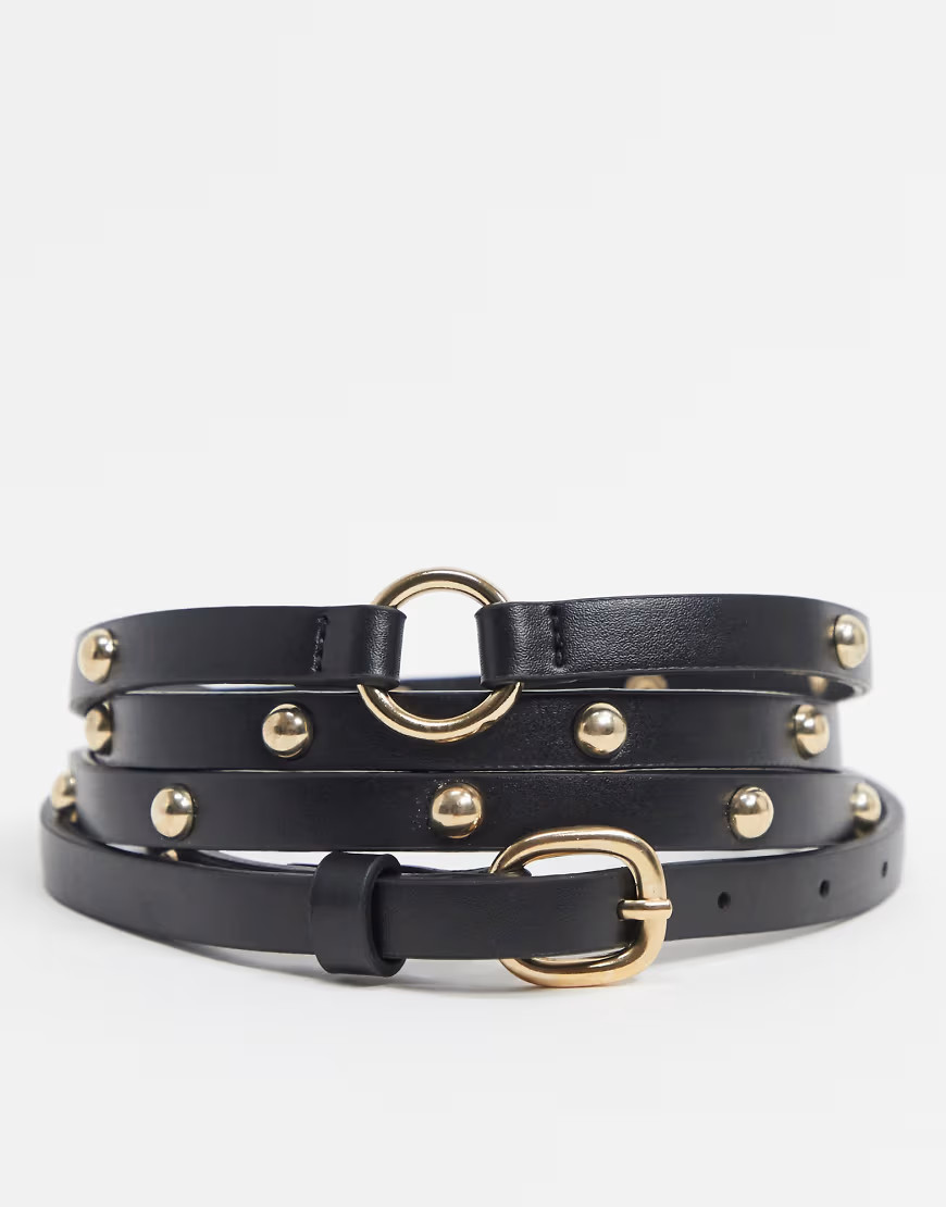 ASOS DESIGN skinny double wrap belt in black | ASOS (Global)