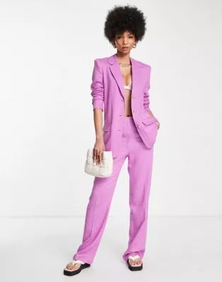 ASOS DESIGN Tall linen slim straight suit in pink | ASOS (Global)