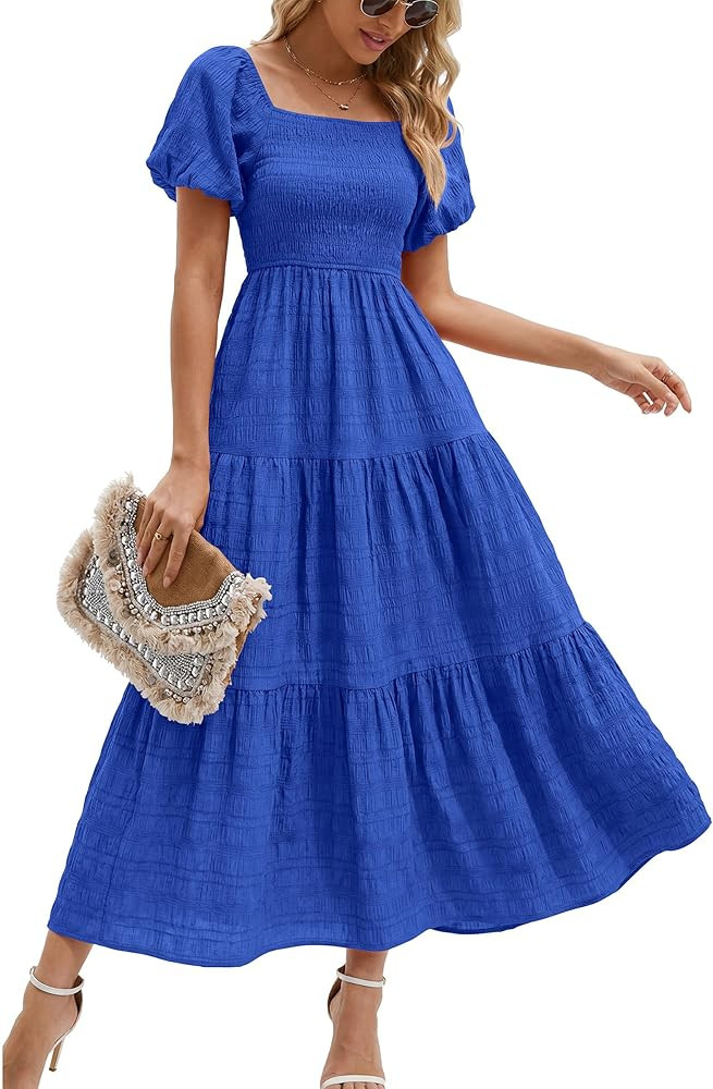 PRETTYGARDEN Womens Puff Short Sleeve Maxi Dress | Amazon (US)