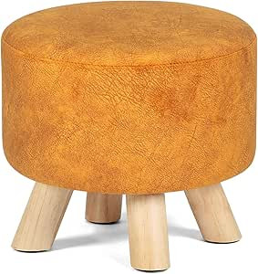 Asense Round Ottoman Foot Rest Stool Linen Fabric Padded Seat Pouf Ottoman with Non-Skid Wooden L... | Amazon (US)