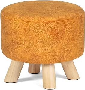 Asense Round Ottoman Foot Rest Stool Linen Fabric Padded Seat Pouf Ottoman with Non-Skid Wooden L... | Amazon (US)