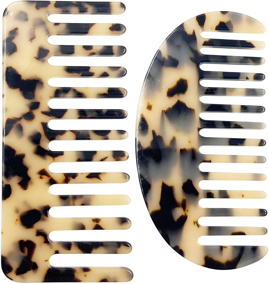 Large Wide Tooth Tortoise Shell Comb Hair Detangling Comb, 2 Pack French Hair Comb Wide Teeth Poc... | Amazon (US)