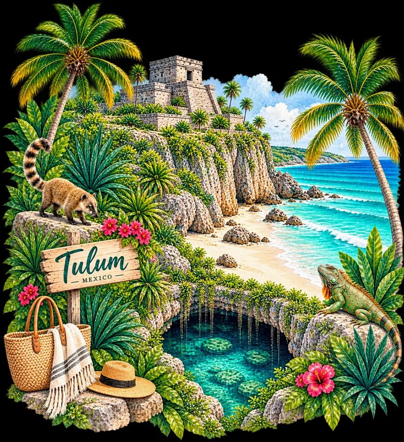 Tulum Mexico Watercolor PNG, Tulum Travel PNG, Mexico Vacation Sublimation Design, Tulum Beach Cl... | Etsy (Global)