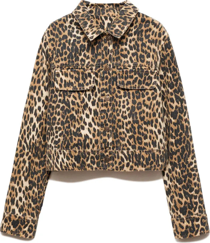 MANGO Leopard Print Denim Trucker Jacket | Nordstrom | Nordstrom