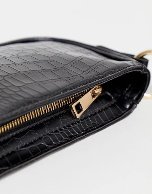 ASOS DESIGN croc effect 90s shoulder bag in black | ASOS (Global)