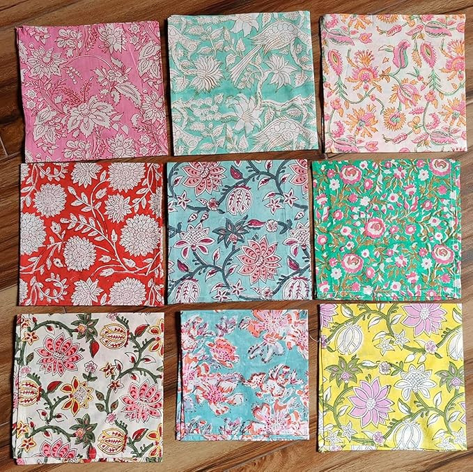 INDIANHANDICRAFTS 10 Pc Mix Lot Napkin Hand Block Print Napkin 100% Cotton Napkin Hand Made Napki... | Amazon (US)