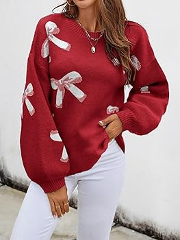 Womens Oversized Cute Bow Sweater Fall 2025 Trendy Preppy Chuncy Knit Long Sleeve Valentines Day ... | Amazon (US)