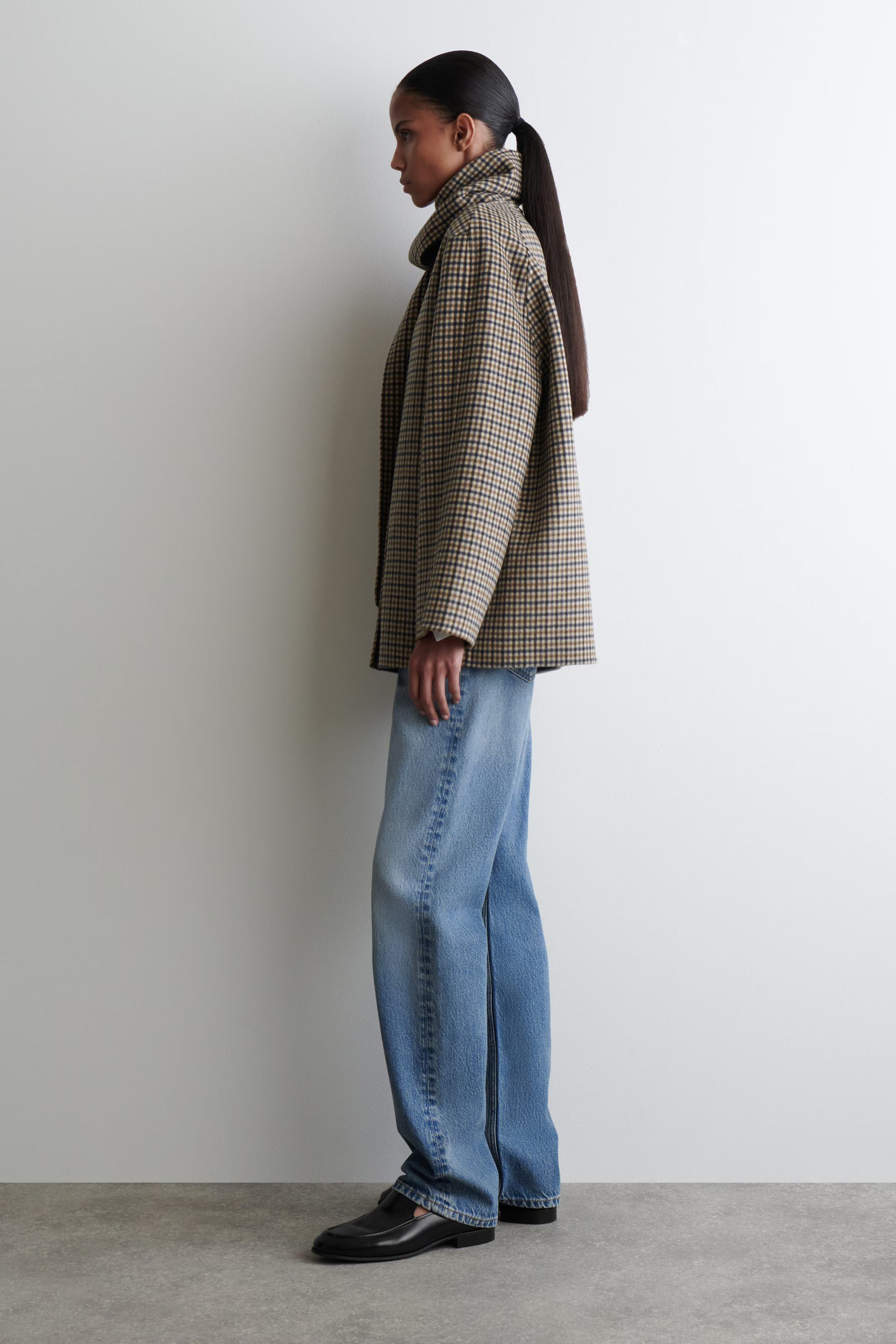DOUBLE-FACED WOOL SCARF SHORT JACKET - BEIGE / CHECKED | COS US | COS (US)