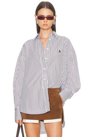 THE ATTICO Striped Shirt in Multicolor - White,Blue. Size 44 (also in 38). | FWRD 