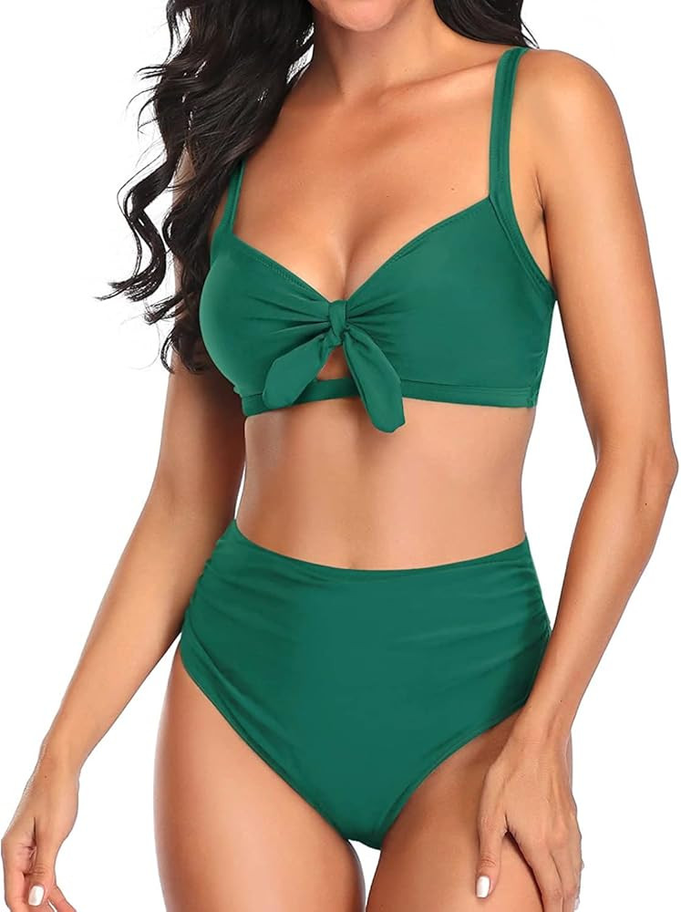 Tempt Me Women Two Piece Swimsuits High Waisted Bikini Set Tummy Control Ruched Tie Knot Bathing ... | Amazon (US)