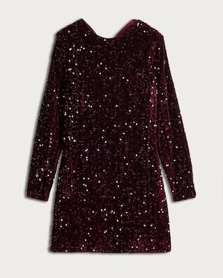 F&F Sequin Embellished Long Sleeved Dress in Burgundy | Tesco F&F