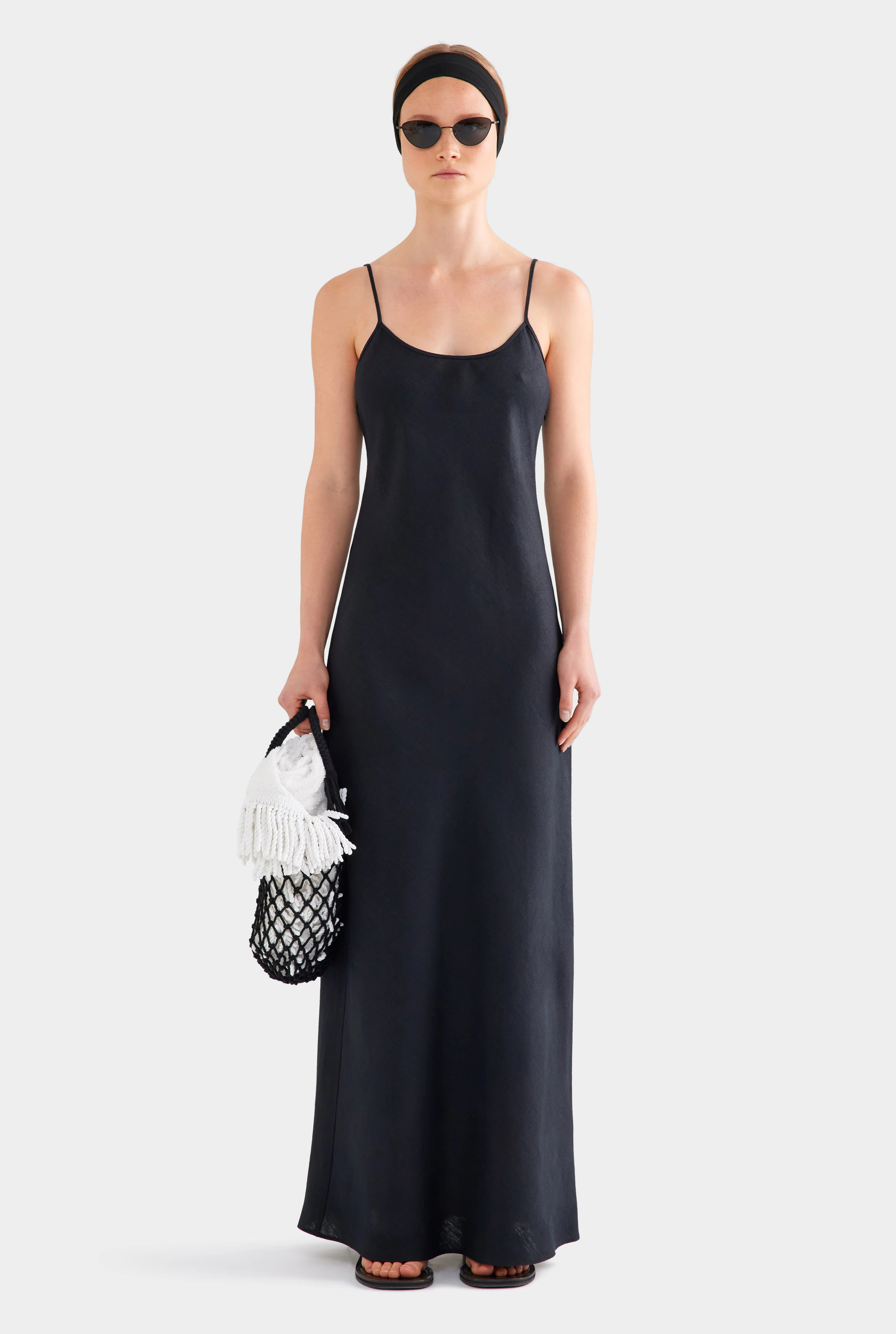 Linen Slip Dress - Black | Venroy AU