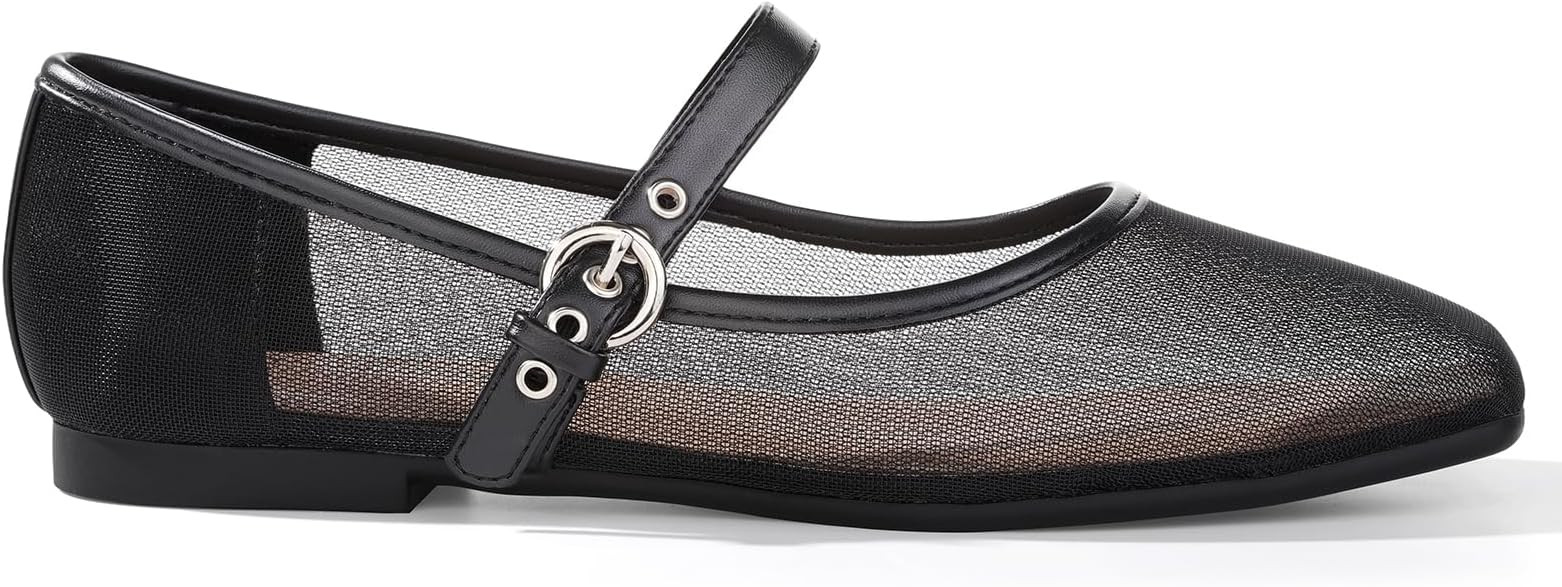 ATHMILE Women's Leopard Mesh Flats for Women Mary Janes Shoes Women Square Toe Ballet Flats with ... | Amazon (US)