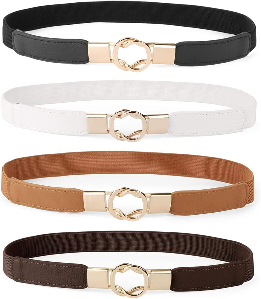 WERFORU Women Skinny Belt for Dresses Retro Stretch Ladies Waist Belt Plus Size Set of 4 | Amazon (US)