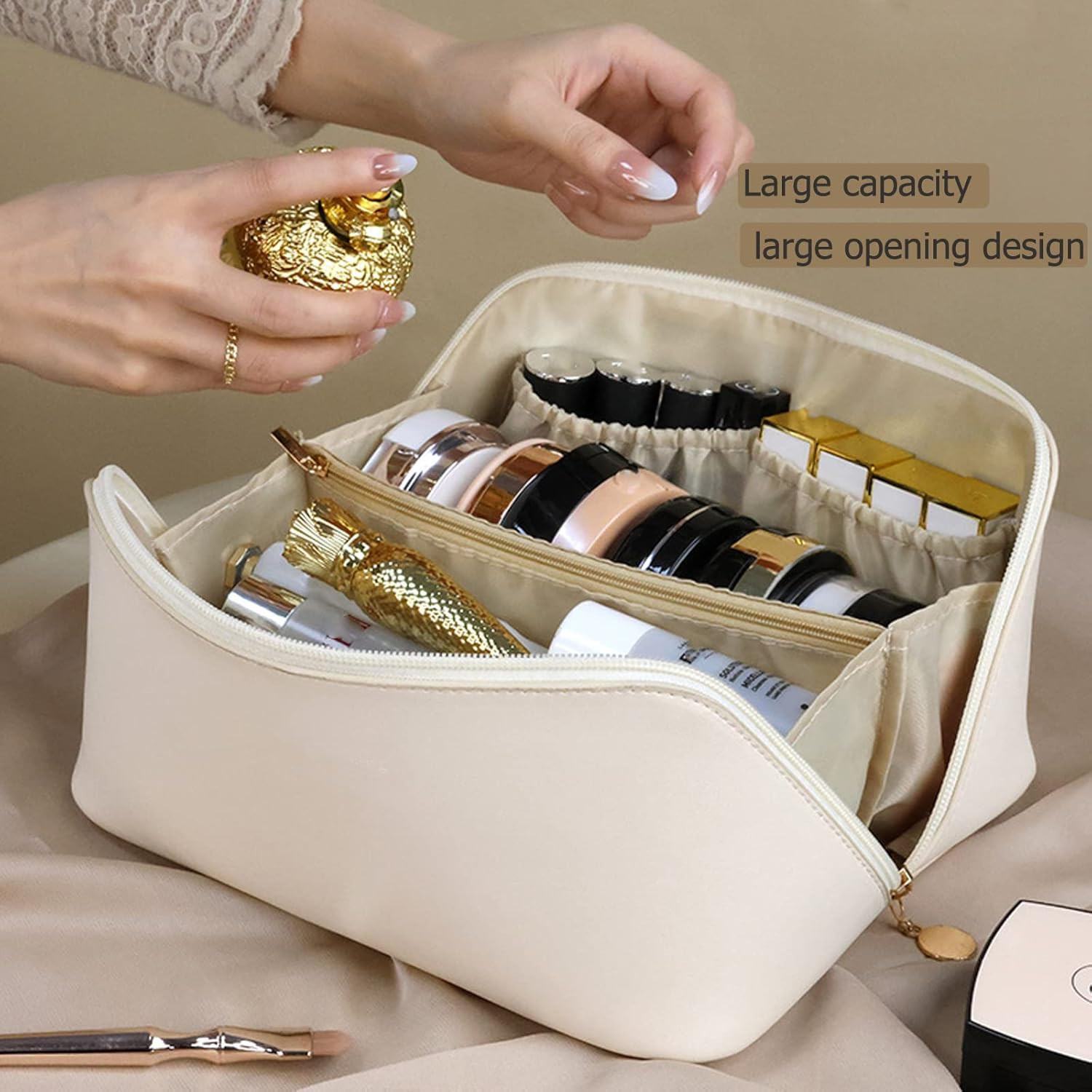 Large Capacity Travel Cosmetic Bag, Travel Makeup Bag with Handle and Divider,Waterproof Portable... | Amazon (CA)