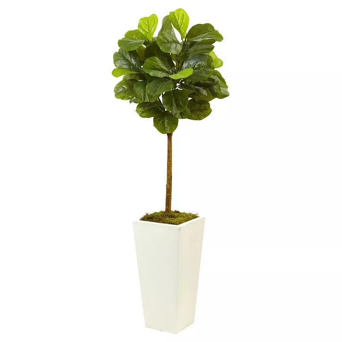 Fiddle Leaf Fig in White Planter (4.5ft) - Nearly Natural | Target