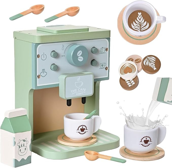 Kids Wooden Coffee Maker Toy Montessori Pretend Play Food Kitchen Accessories,Play Coffee Maker S... | Amazon (US)
