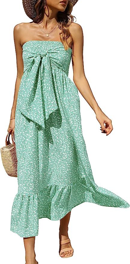 Aifer Womens Strapless Maxi Dresses Summer Bohemian Boho Floral Tube Top Ruffled Beach Long Maxi ... | Amazon (US)