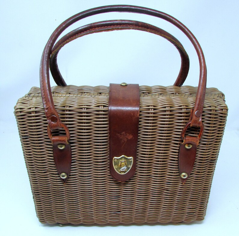 Vintage 1960s Ritter Wicker Purse Handbag Leather Straps I'ts in the Bag Hong Kong Mad Men Clutch... | Etsy (US)