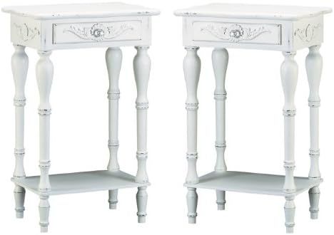 Set of 2 Carved Wood Shabby White Nightstands | Amazon (US)