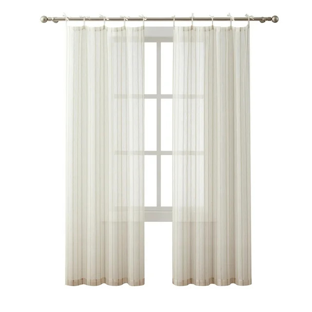 My Texas House Emerson Linen Stripe Light Filtering Tie Top Curtain Panel Pair, Taupe, 76" x 106" | Walmart (US)