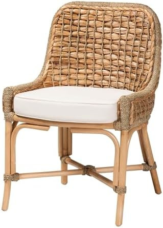 Baxton Studio Kyle Modern Bohemian Natural Brown Woven Rattan Dining Side Chair With Cushion | Amazon (US)