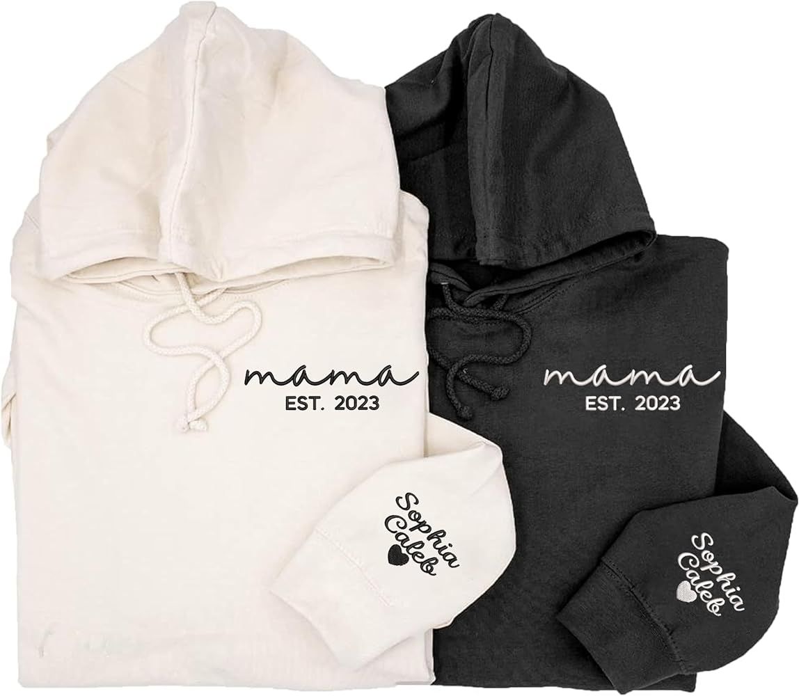 Givesmiles Custom Embroidered Mama Sweatshirt and Hoodie, Custom Name Or Kid Name On Sleeve, Gift... | Amazon (US)