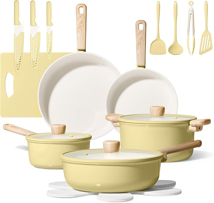 CAROTE 24pcs Ceramic Cookware Set, Pots and Pans Non Stick Kitchen Cookware Sets, Pots and Pans S... | Amazon (US)
