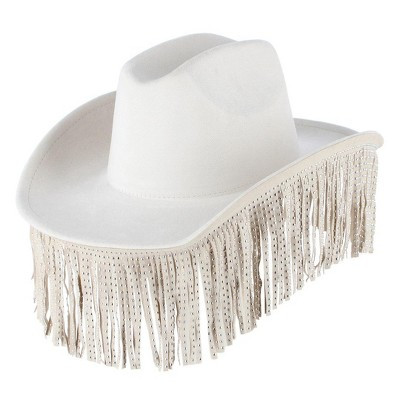 CTM Women's Studded Fringe Western Cowboy Hat, Ivory | Target