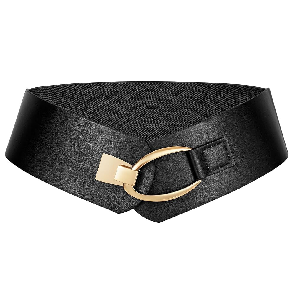 WERFORU Women Wide Elastic Belt Women Fashion Wide Belt with Gold Buckle Ladie Thick Waistbelt fo... | Amazon (US)