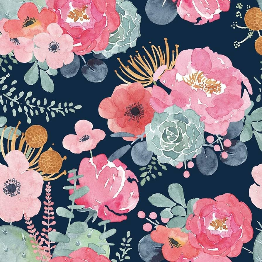Peel and Stick Wallpaper Removable Floral Cactus Pink Navy Flower Vinyl Self Adhesive Prepasted D... | Amazon (US)